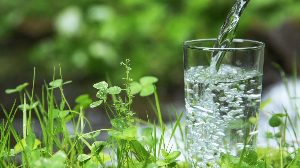 pahar cu apa in iarba